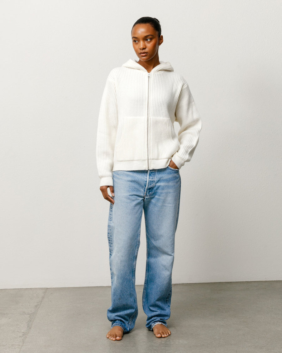 WAFFLE CASHMERE ZIP HOOD SWEATER